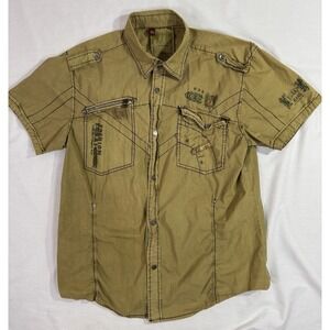 FUSAI Jeans Shirt Mens XL Embellished Button Snap by Focus USA Military Style
